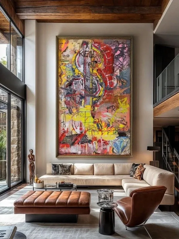 Living room interior with art